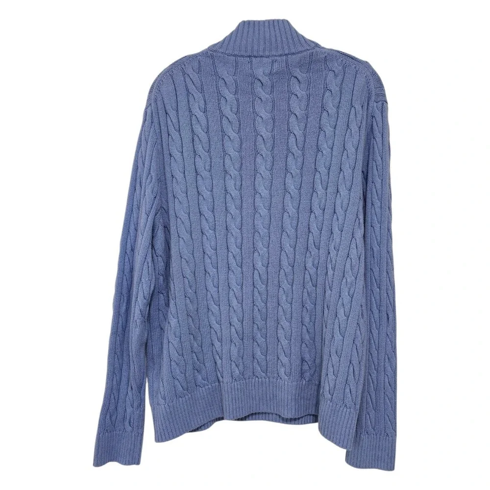 Polo Ralph Lauren Cable Knit Quarter Zip Sweater Mens XXL Blue Cotton Preppy